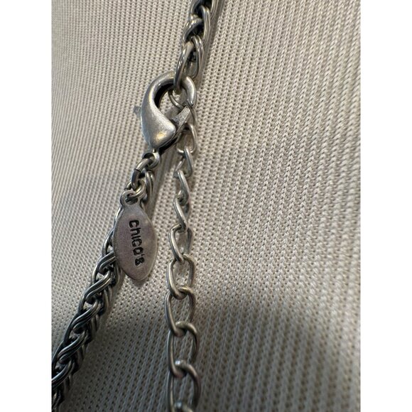 Chicos Silver-Tone Long Circle Link Necklace Textured Rings Lobster 40" Goth - Picture 3 of 5